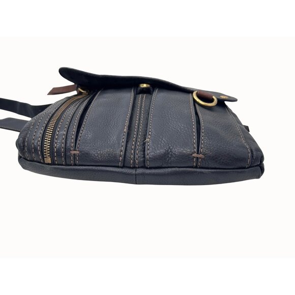 FOSSIL MORGAN TRAVELLER BLK PEBBLED LEATHER ORGANIZER CROSSBODY MESSENGER BAG - Picture 5 of 12